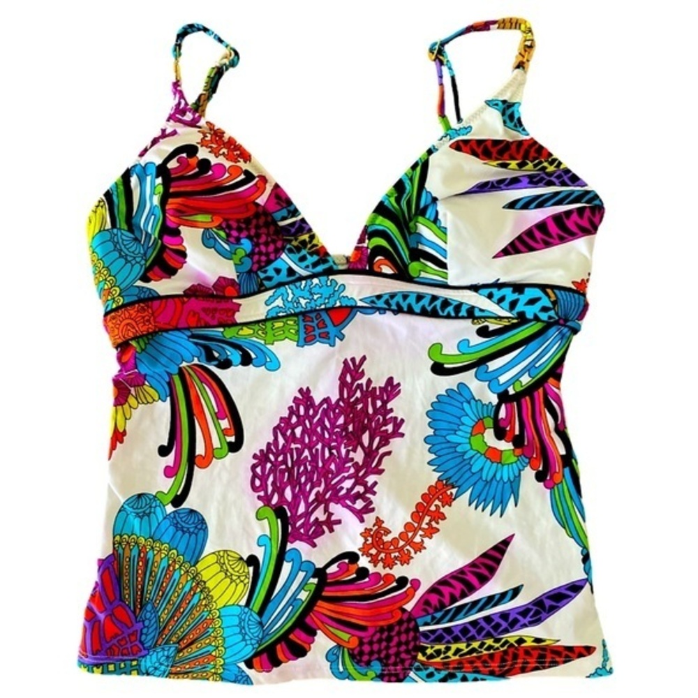 Trina Turk Tankini - 8 blue purple coral print , polyester spandex